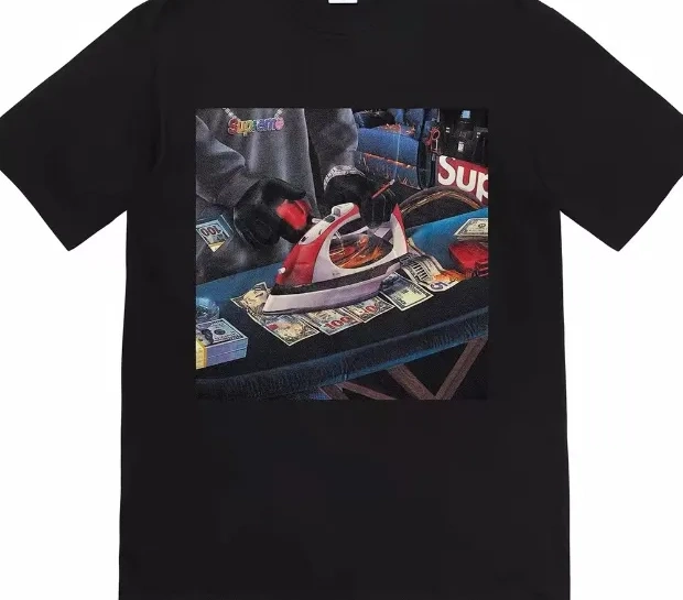 USD Large T-shirt BLING and Black Iron Short L Necklace 22SS XL Tee S M Banknote White Sleeve Gas 0506